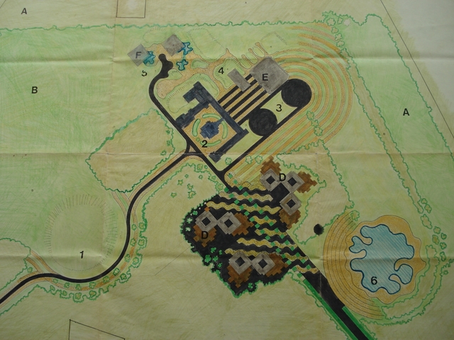 Landschappelijke ingrepen in park rond pensionaat. Tekening en makette.