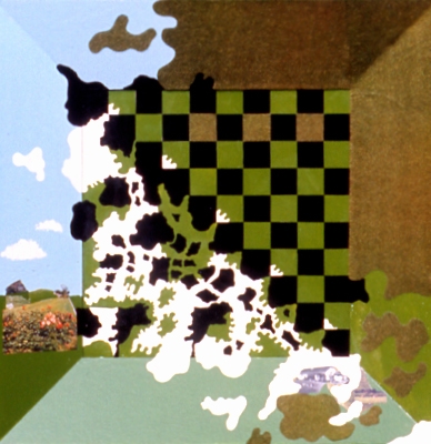 Z.T. Lak, karton en collage op spaanplaat. 100 x 100.