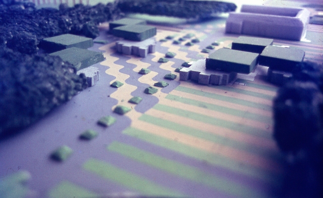 Landschappelijke ingrepen in park rond pensionaat. Tekening en makette.